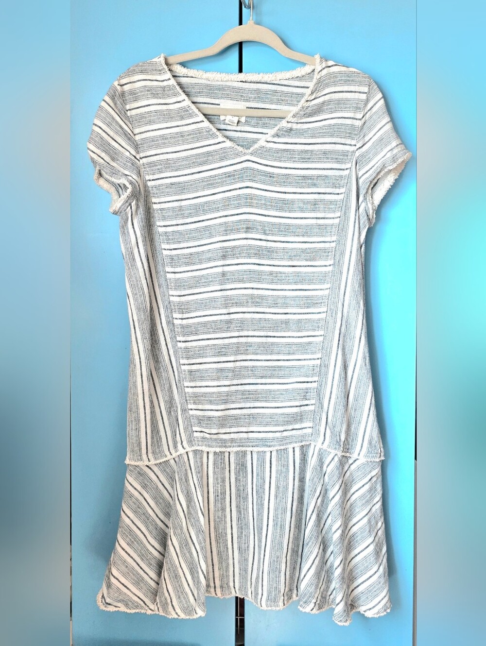 Caslon Linen Blend Striped Drop Striped Short-Sleeve Dress